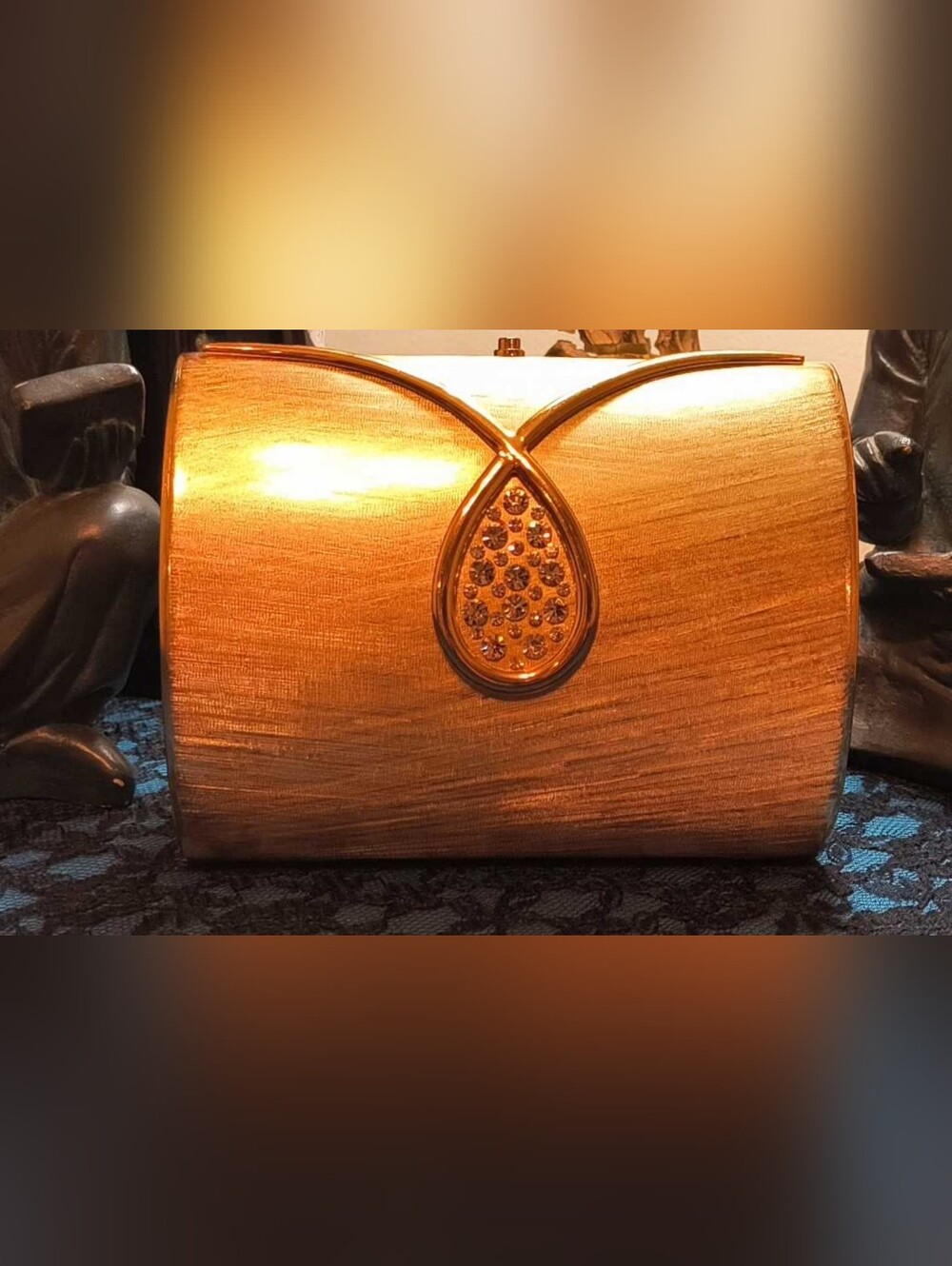 Vintage RODO Italy Gold Metal Minaudiere Box Clutch Evening Bag